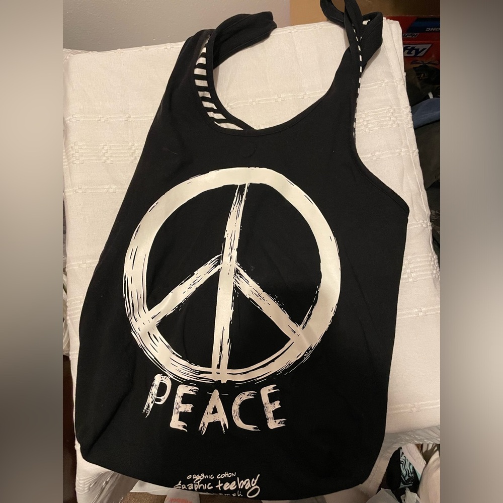 Norma Kami Graphic Teebag Shoulder Tote Reversible Peace 30.00